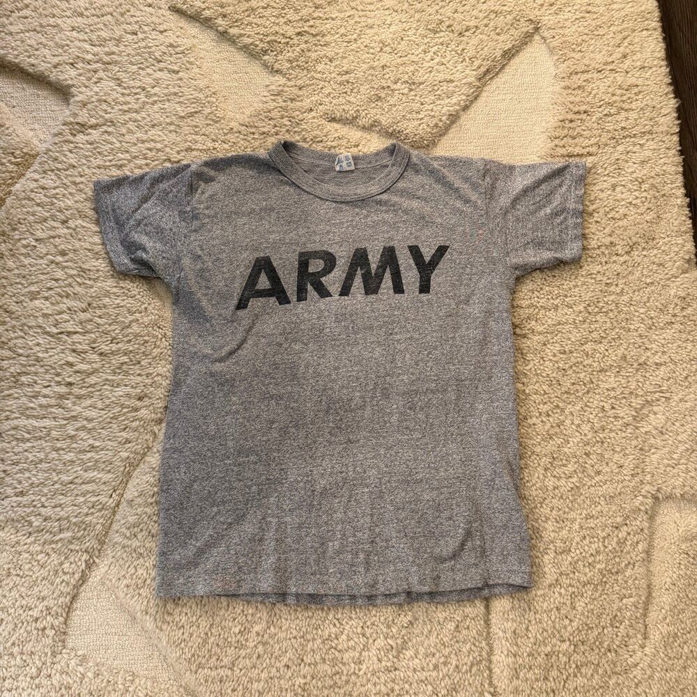 VTG 70s Champion Blue Bar Army PT Shirt S Single Stitch Military